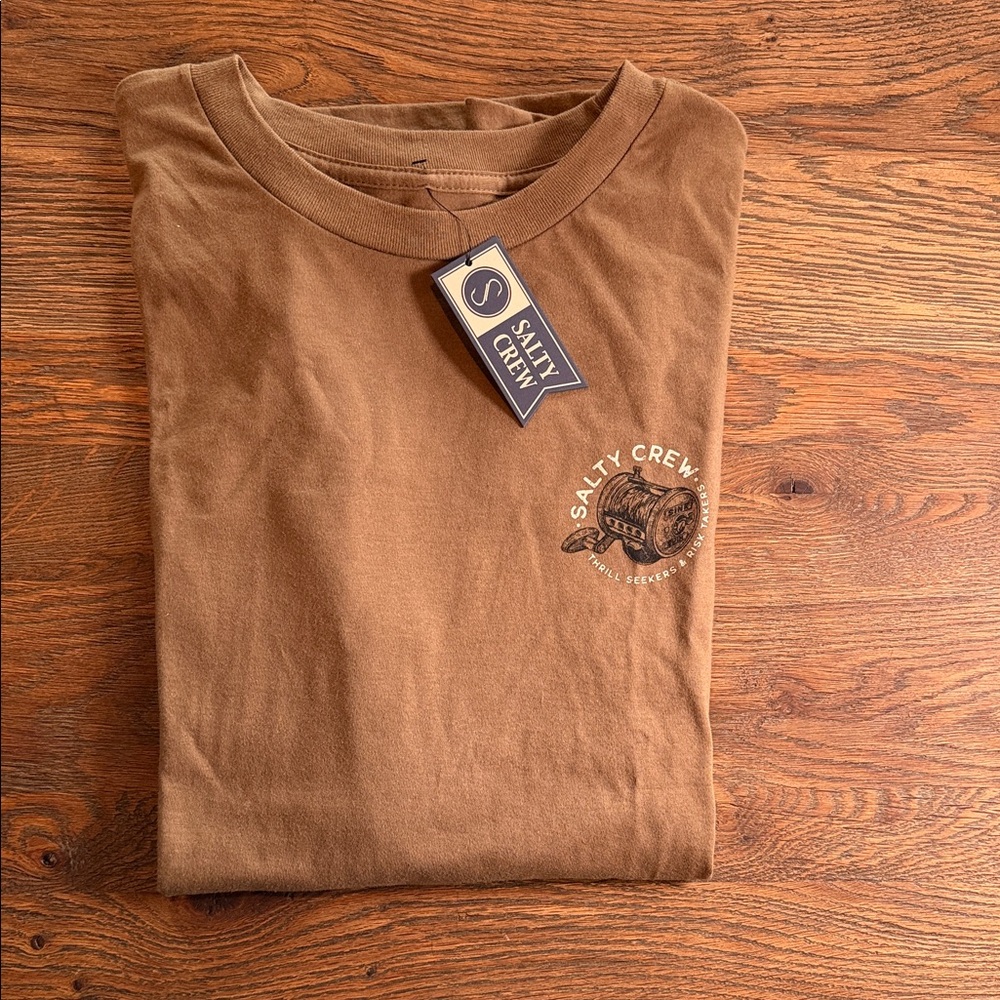 RARE 🐟 Salty Crew Brown Short Sleeve Tee! THRILL SEEKERS & RISK TAKERS 🐟 - Picture 12 of 12